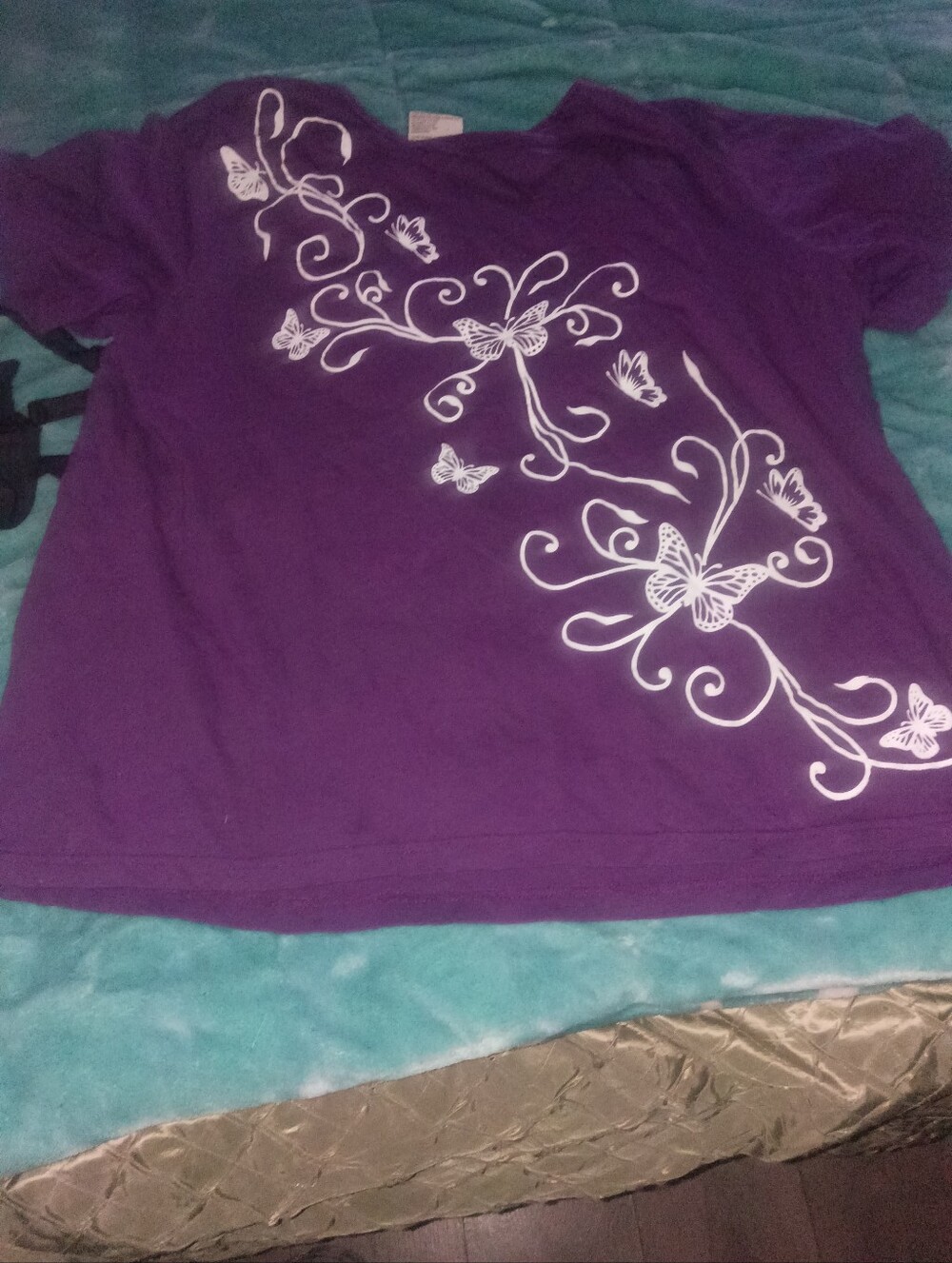 Womens' Purple Butterfly Graphic Tee - Brand Unspecified